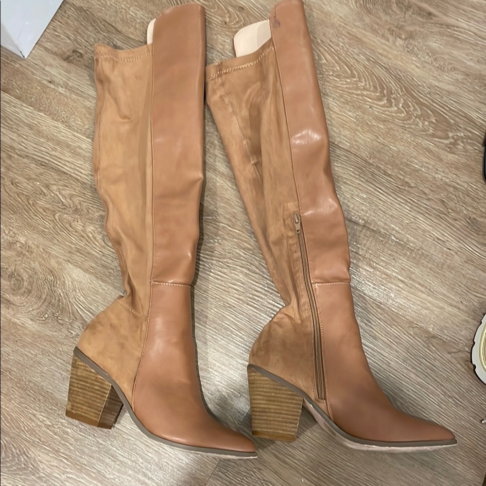 Tan Knee-High Leather Boots